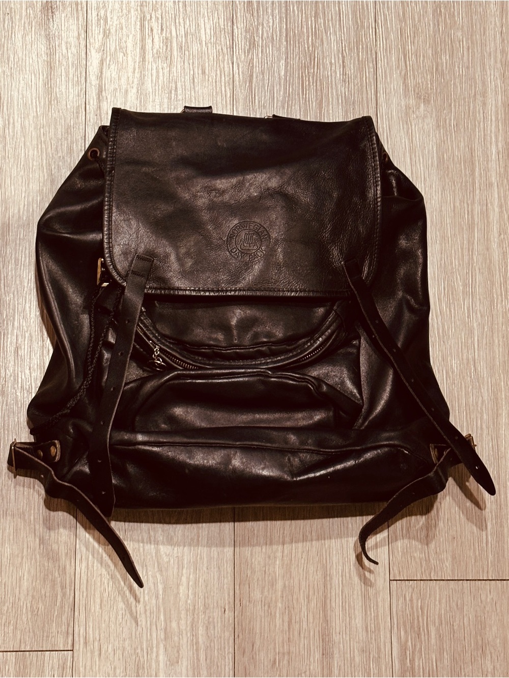 Vintage Beckmann Norway Black Leather Norwegian Day Pack Travel Retro 80s Luxury